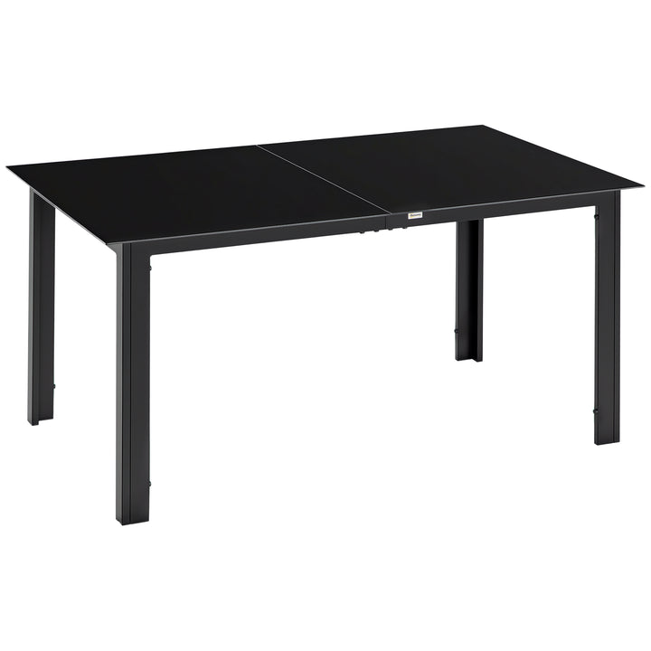 Havebord til 6 personer, vejrbestandigt, hærdet glas, terrassebord, 150 cm x 90 cm x 74 cm, sort