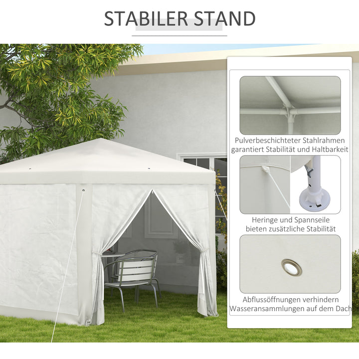 Havepavillon, sekskantet, netgardiner, metalramme, 3,94 x 3,412 x 2,5 m, cremefarvet