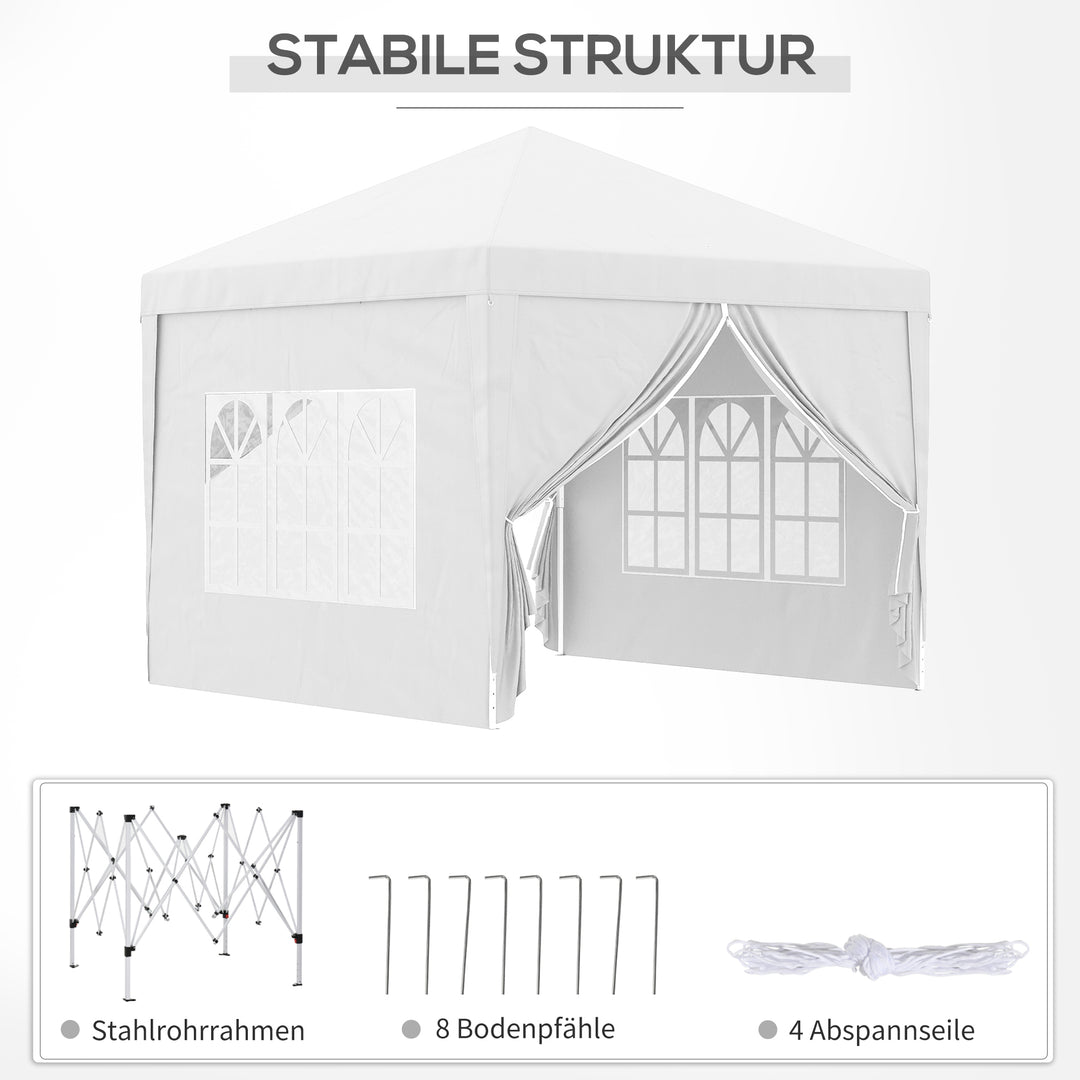 3 x 3 m pavillon med 4 sidevægge, vindue, partytelt med UV-beskyttelse, havetelt inklusive bæretaske, stål, hvid