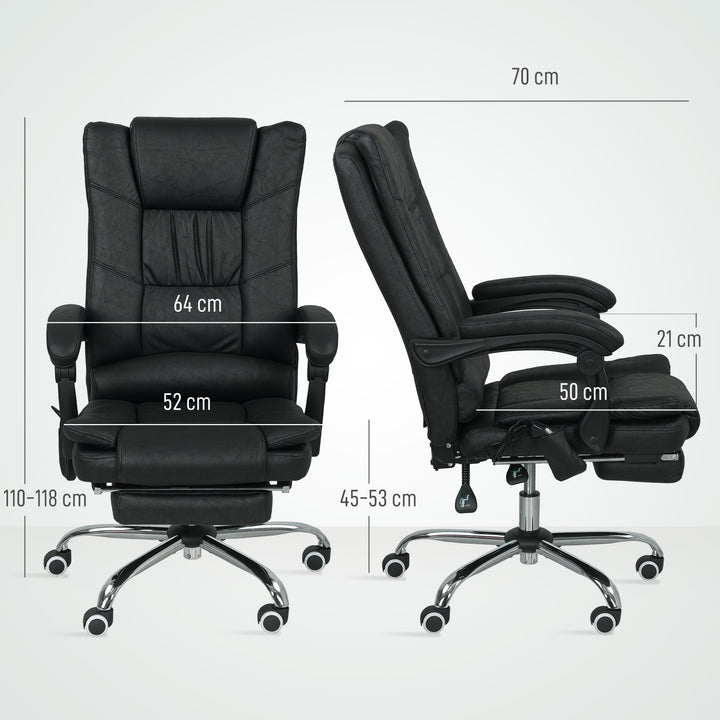 Massagestol, kontorstol med massagefunktion, inklusive fodstøtte, højdejusterbar, 64 cm x 70 cm x 118 cm, sort
