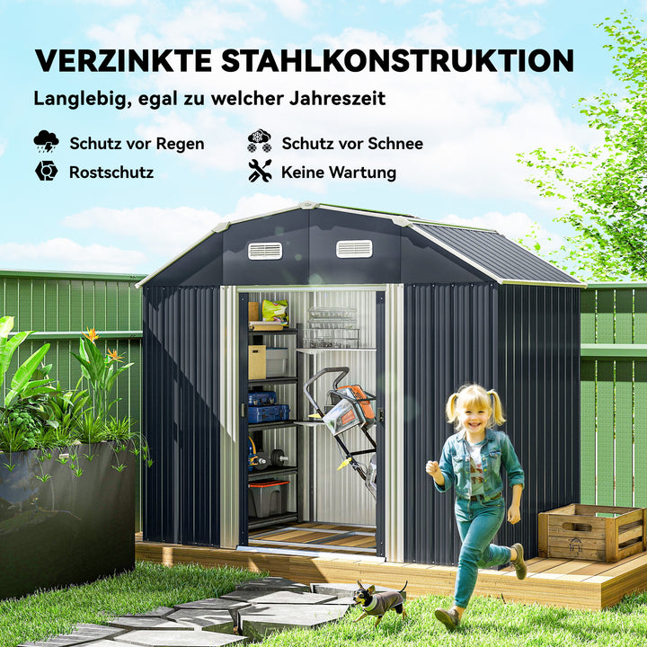 Haveskur, redskabsskur, vejrbestandig, 2 vinduer, 2 døre, 238 x 132 x 198,5 cm, mørkegrå