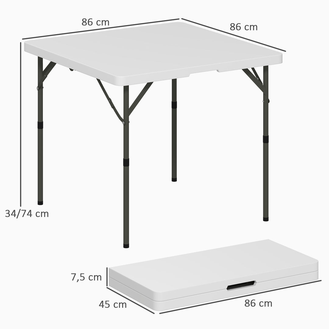 Picnicbord, foldbart campingbord, justerbart i to højder, til havefester, camping, plastik, metal, hvid