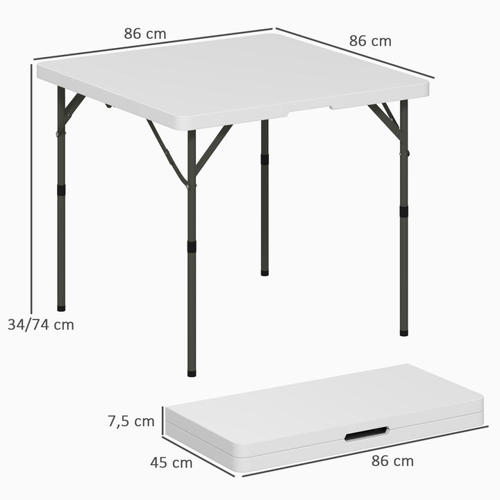 Picnicbord, foldbart campingbord, justerbart i to højder, til havefester, camping, plastik, metal, hvid