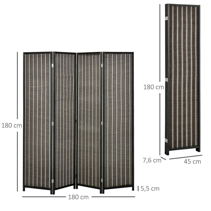 Foldbar rumdeler, fyrretræ/bambus, 180 x 180 cm, brun/sort
