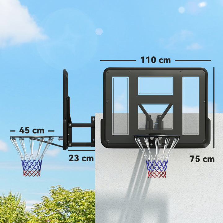 Vægmonteret basketballkurv, rivefast net, vejrbestandig, holdbar, til indendørs og udendørs brug, sort