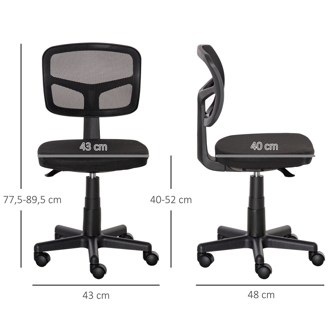 Kontorstol ergonomisk skrivebordsstol, højdejusterbar drejestol, pladsbesparende sort