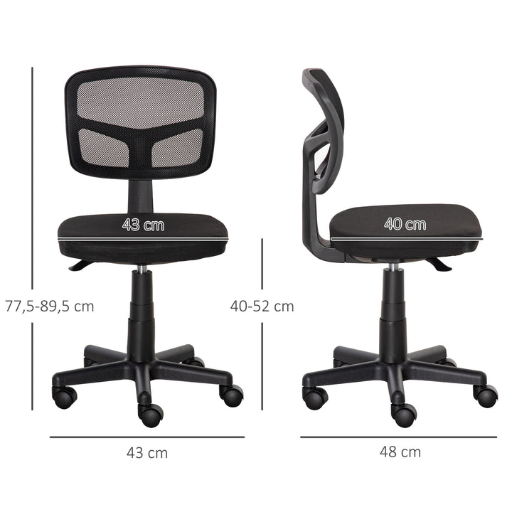 Kontorstol ergonomisk skrivebordsstol, højdejusterbar drejestol, pladsbesparende sort