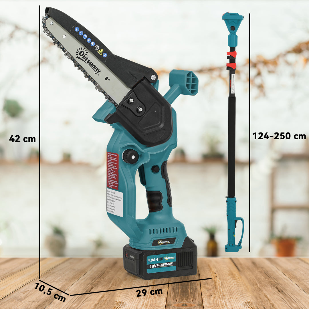 2-I-1 mini motorsav 580w med 8000mah batteri sikkerhedslås 8 tommer 42 x 29 x 10,5 cm blå