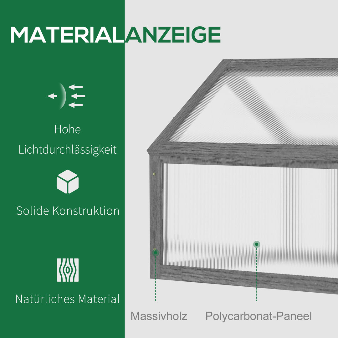 Mini-drivhus, kompakt træplantehus, polycarbonatpaneler, ventilationshul, 90l x 52b x 49,5h cm, grå