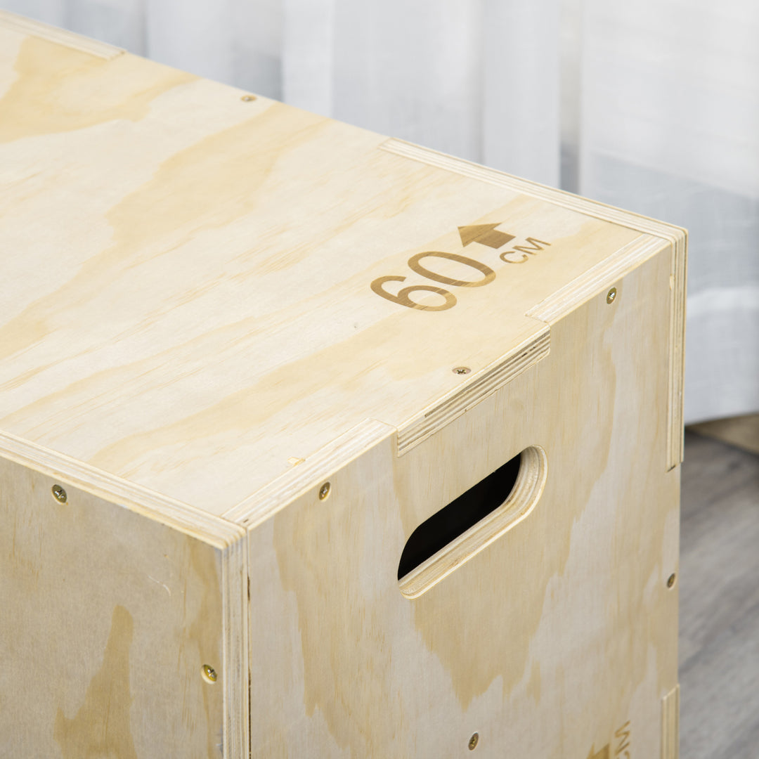 Plyo Box, træhoppekasse, plyometrisk platform med håndtag til hjemmebrug, 45 x 40 x 60 cm, naturtræ
