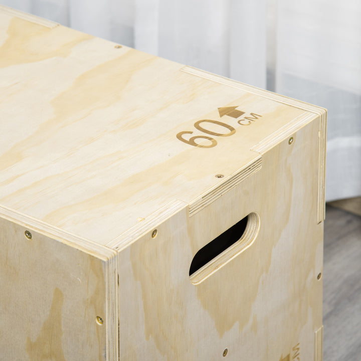 Plyo Box, træhoppekasse, plyometrisk platform med håndtag til hjemmebrug, 45 x 40 x 60 cm, naturtræ