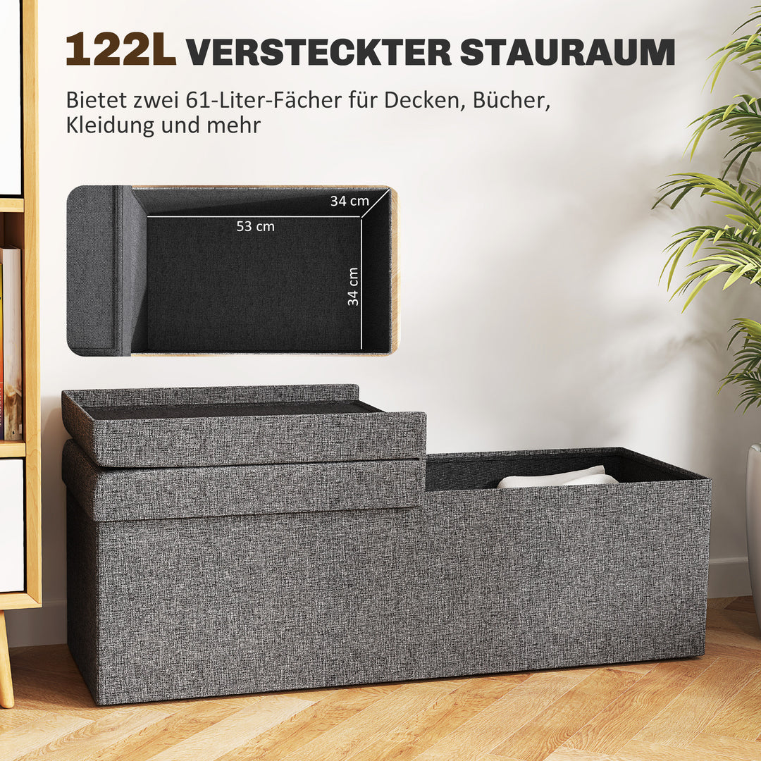 Fodskammel med opbevaring, foldbart design, blødt polstret, til entré, stue, soveværelse, mørkegrå