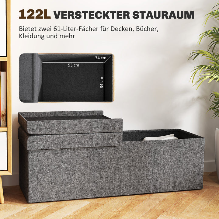 Fodskammel med opbevaring, foldbart design, blødt polstret, til entré, stue, soveværelse, mørkegrå