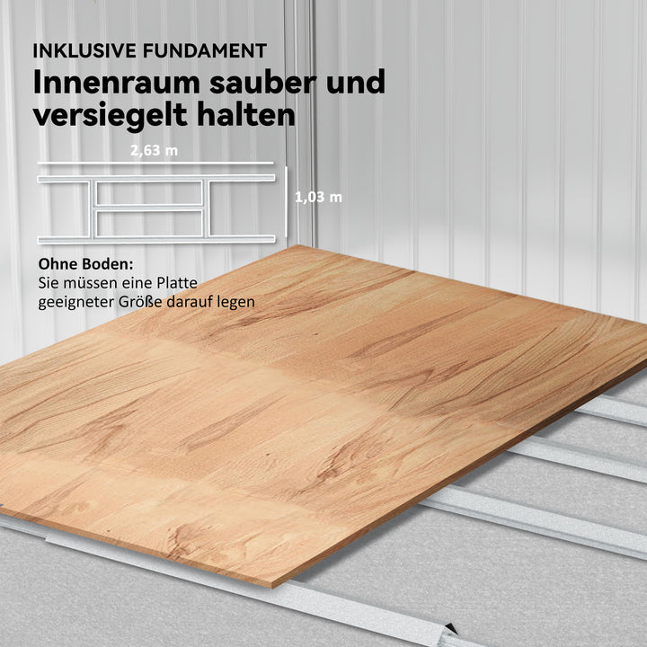 Metalhaveskur med skydedøre og ventilationsvinduer, 277 x 195 x 192 cm, lysegrå