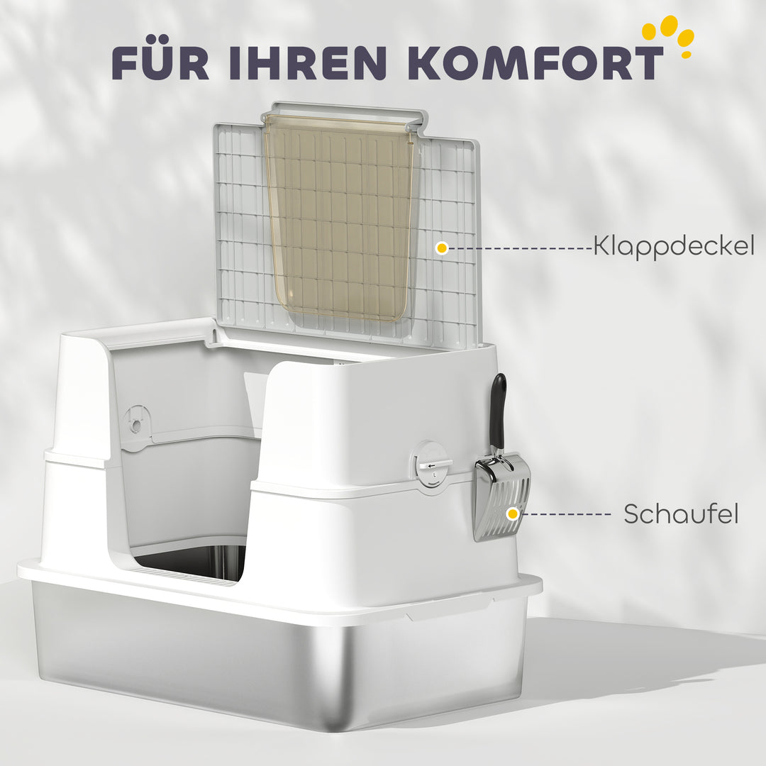Kattebakke, rustfrit stål, XL indvendig, med ske, lysegrå