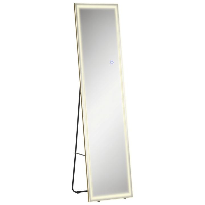 2-I-1 spejl i fuld længde med led-lys, fritstående, vægmonteret, dæmpbar, 40 cm x 37 cm x 156,5 cm, sølv