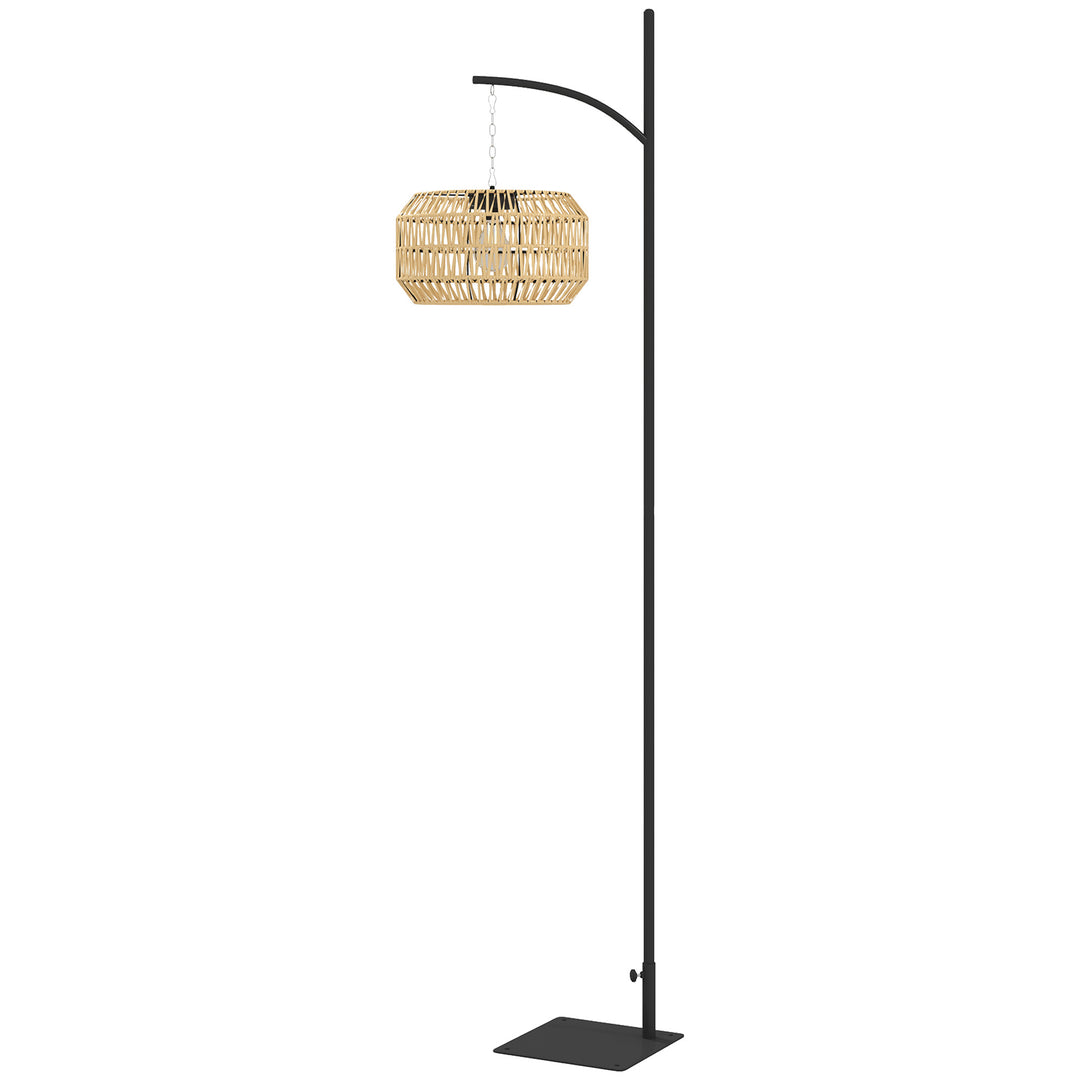 Solcellegulvlampe, rottingstil, solcellelamper med lyssensor, automatisk solcellelys i boho-stil, IP44, sort+gul