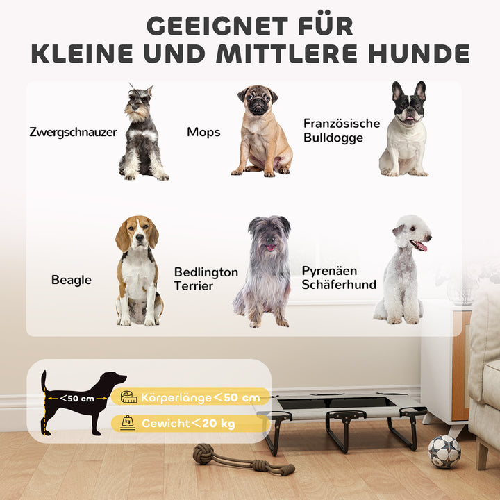 Hævet, foldbar hundeseng, udendørs hundeseng med netdesign, lysegråt Oxford-stof, 75 x 51 x 18 cm