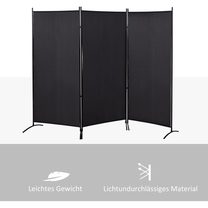 Rumdeler, 3-panels privatlivsskærm, rumdeler med metalramme, sort
