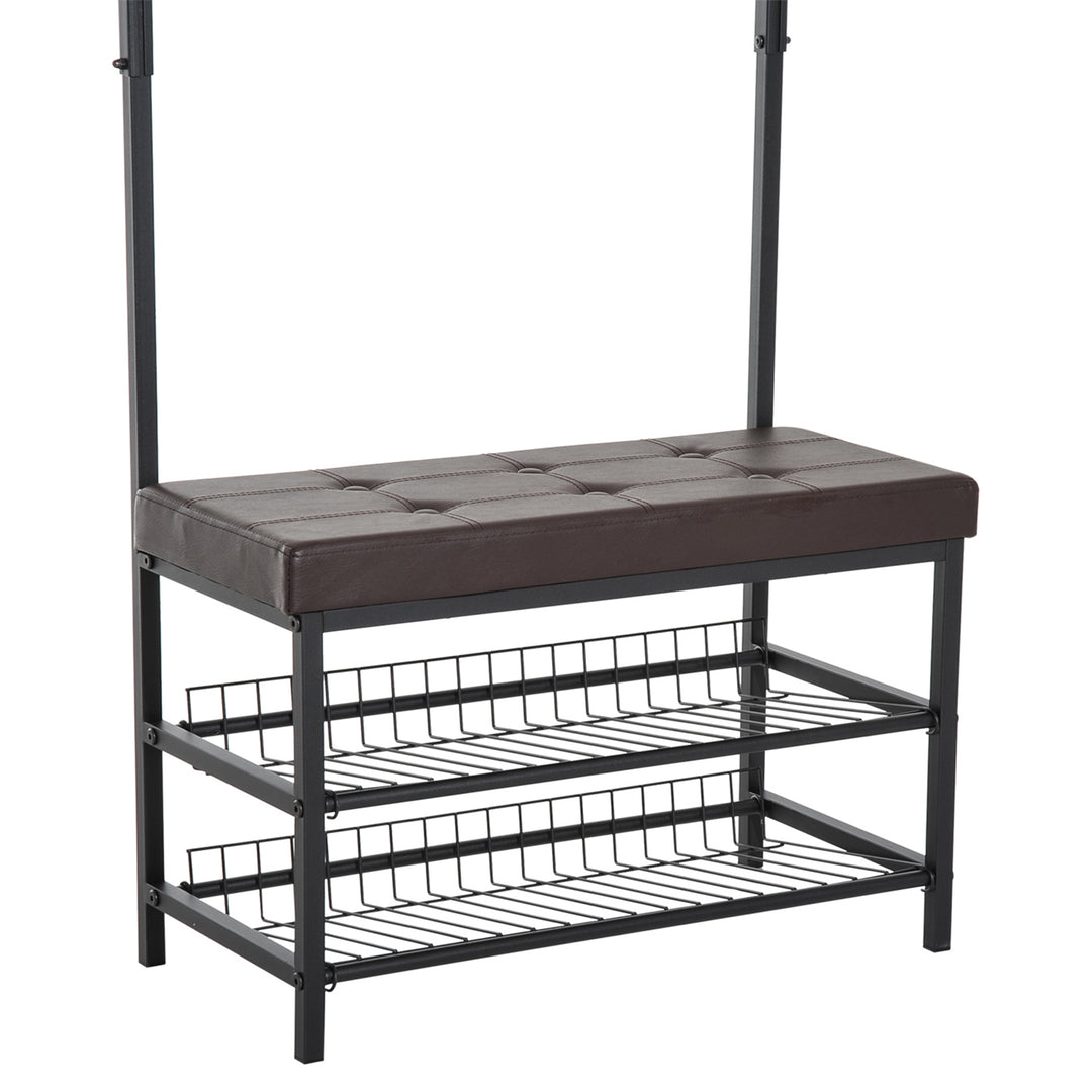 Knagerække med 5 kroge og 2-lags skobænk i metal til entré, soveværelse, 72,5 x 35 x 180 cm