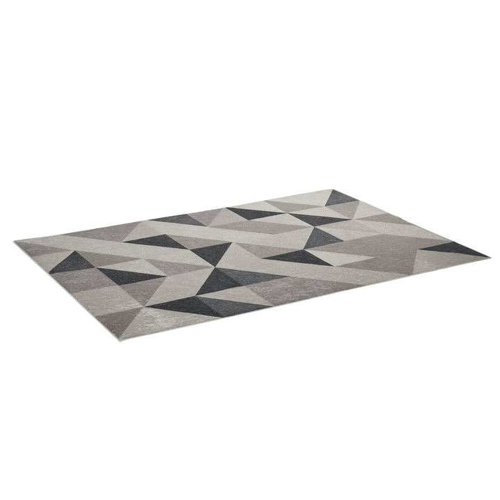 Geometrisk mønstret non-woven tæppe, 120 x 170 cm x 0,6 cm, mørkegrå + lysegrå