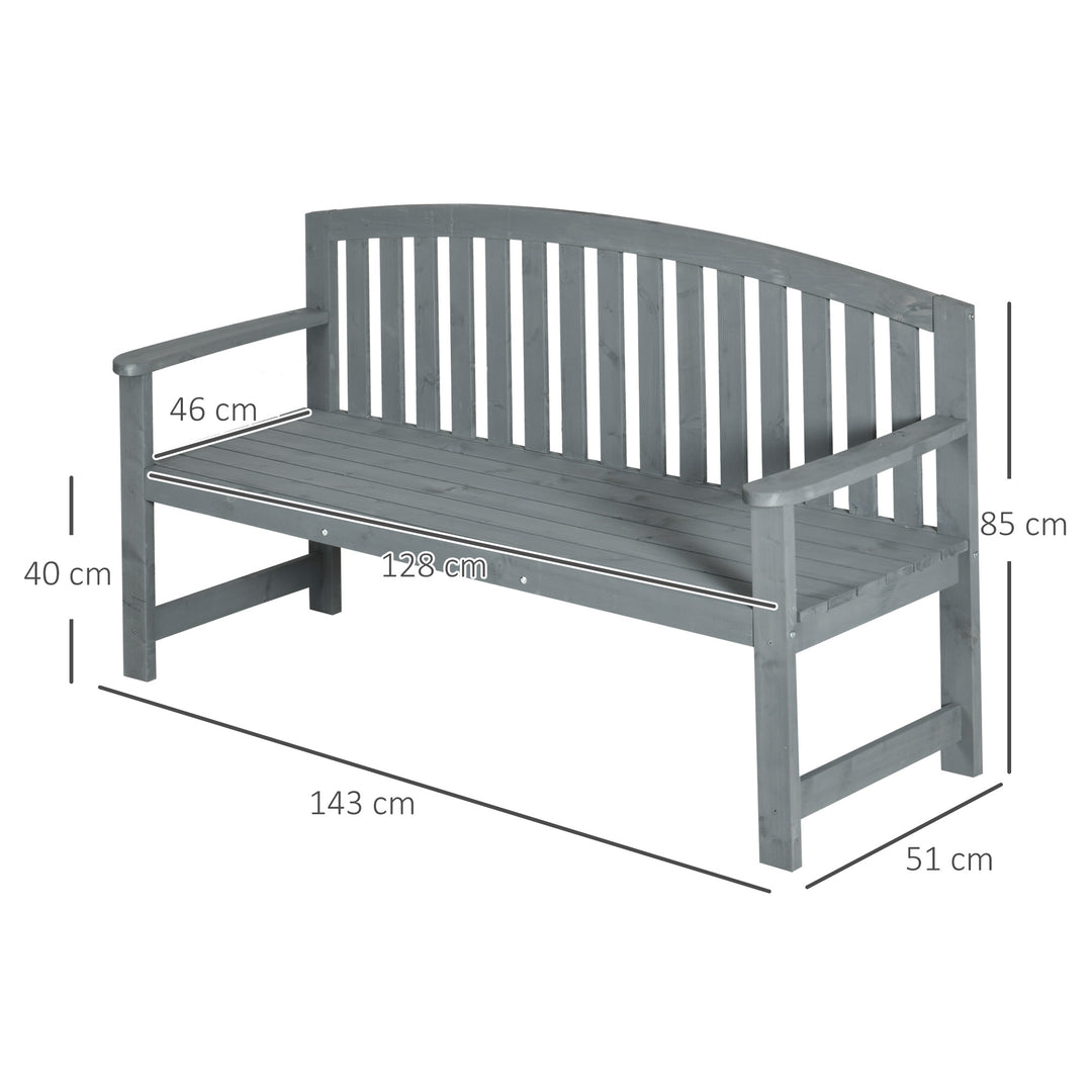 2-personers havebænk i træ, vejrbestandig, havemøbler med ryglæn, 240 kg lasteevne, 143 x 51 x 85 cm, grå