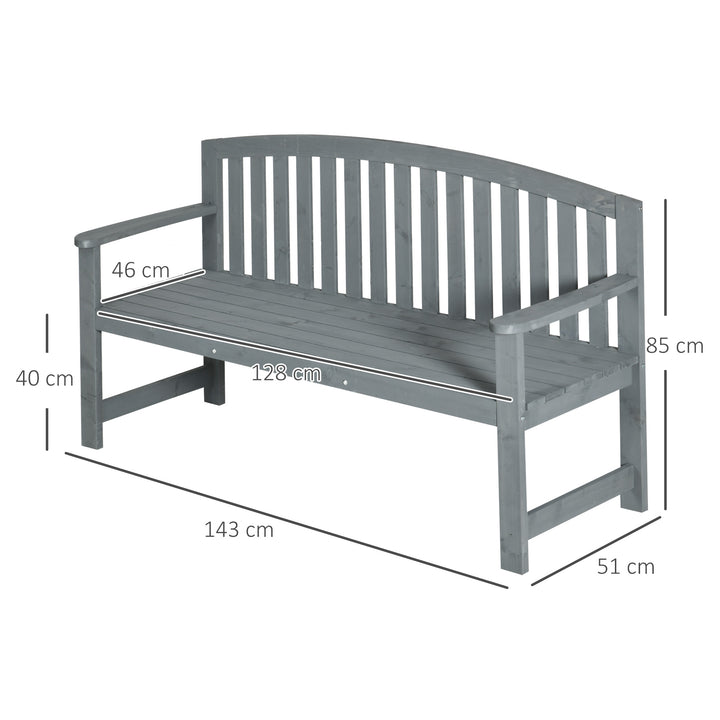 2-personers havebænk i træ, vejrbestandig, havemøbler med ryglæn, 240 kg lasteevne, 143 x 51 x 85 cm, grå