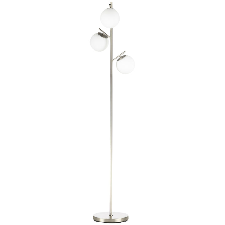 Gulvlampe med 3 glasskærme, e 27, fodkontakt, sølv + hvid