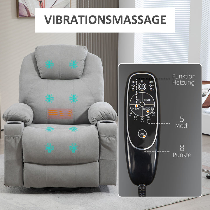 Massagestol stand-up aid seniorstol, 8 vibrationspunkter, 2 sidelommer, kopholder, 90 x 101 x 107 cm, grå