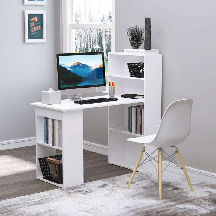 Skrivebord kontorbord computerbord, 2 hylder, 5 hylder, 120 cm x 55 cm x 120 cm, hvid