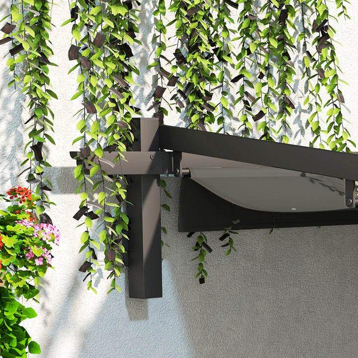 Pavillon, 3 x 3 m pergola, vindtæt terrassetag, vægmonteret, justerbart tag, til have, terrasse, mørkegrå