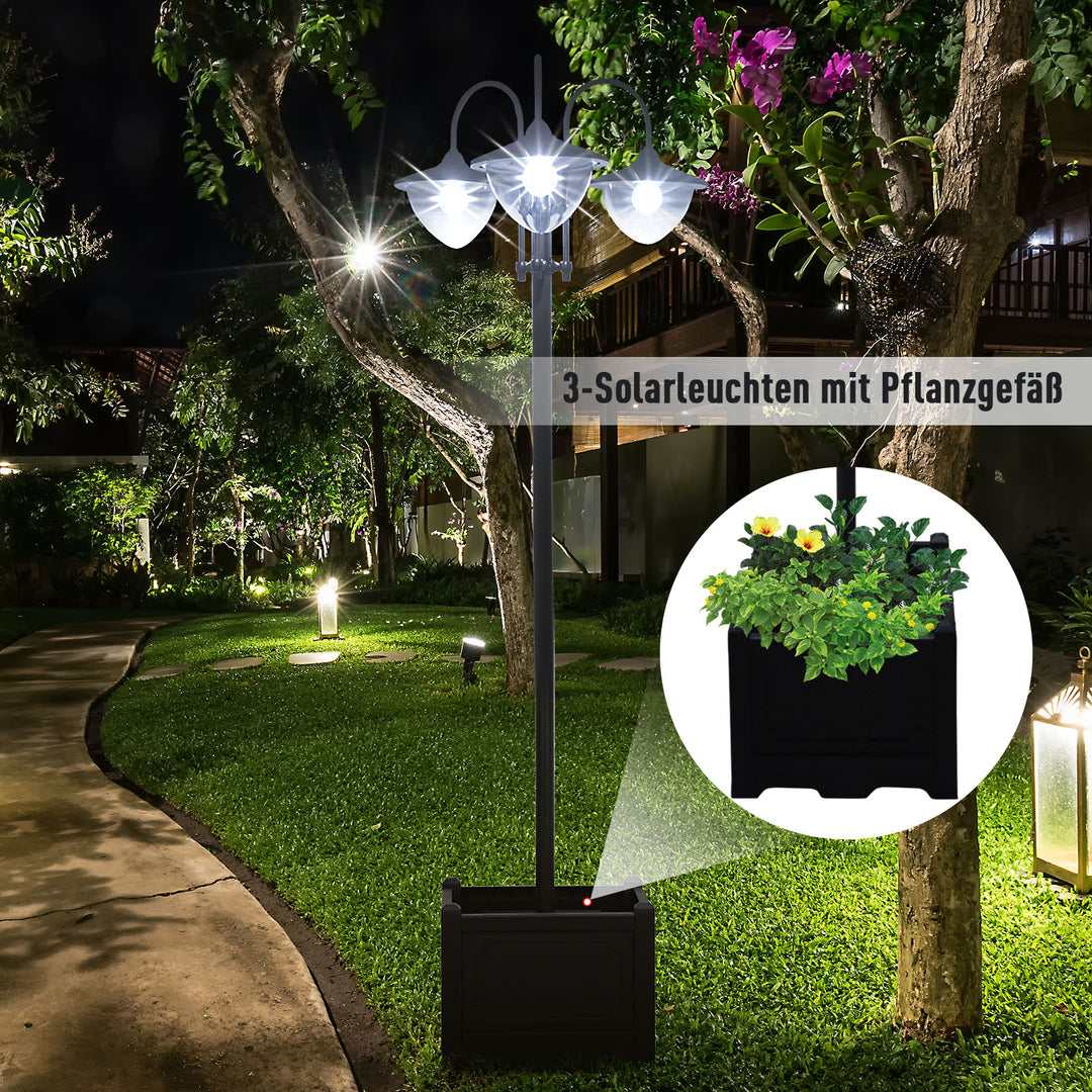 Solcelledrevet lanternegulvlampe lavet af metal, havelanterne med lysstyring, 189 cm høj, lanterne udendørslampe, vandtæt ip44 med urtepottefod til havebalkondekoration, sort