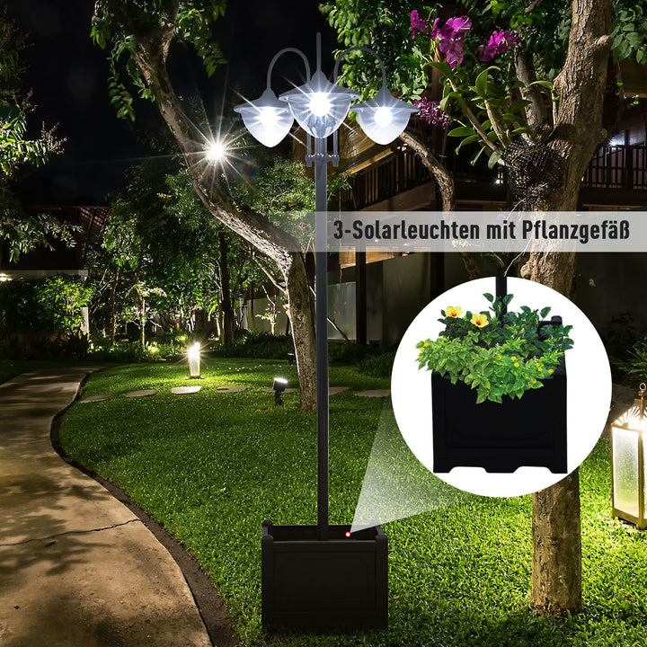 Solcelledrevet lanternegulvlampe lavet af metal, havelanterne med lysstyring, 189 cm høj, lanterne udendørslampe, vandtæt ip44 med urtepottefod til havebalkondekoration, sort