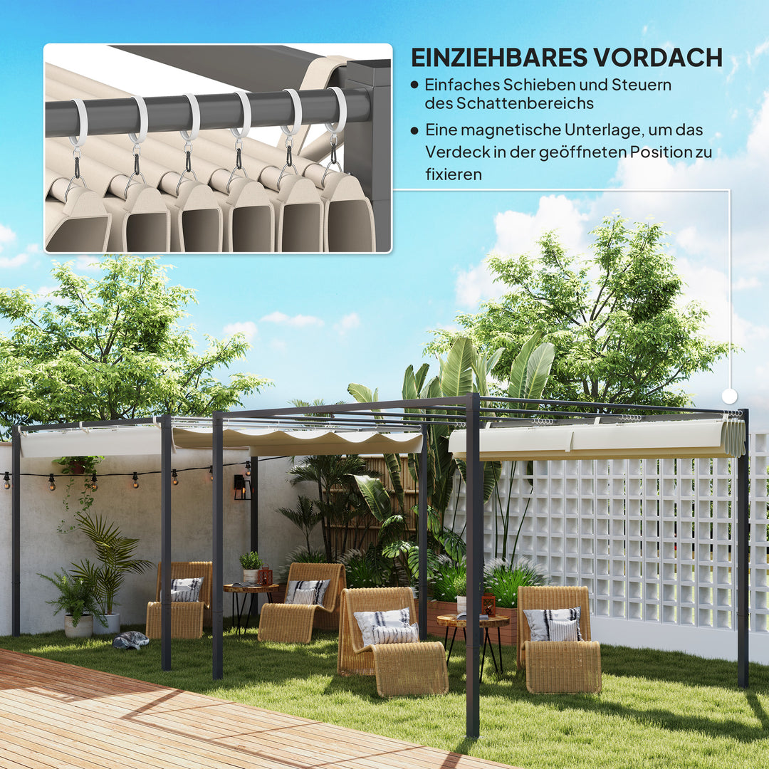 3 x 3 m havepergola med udtrækkeligt tag, pavillon, skyggemarkise, UPF30+, beige