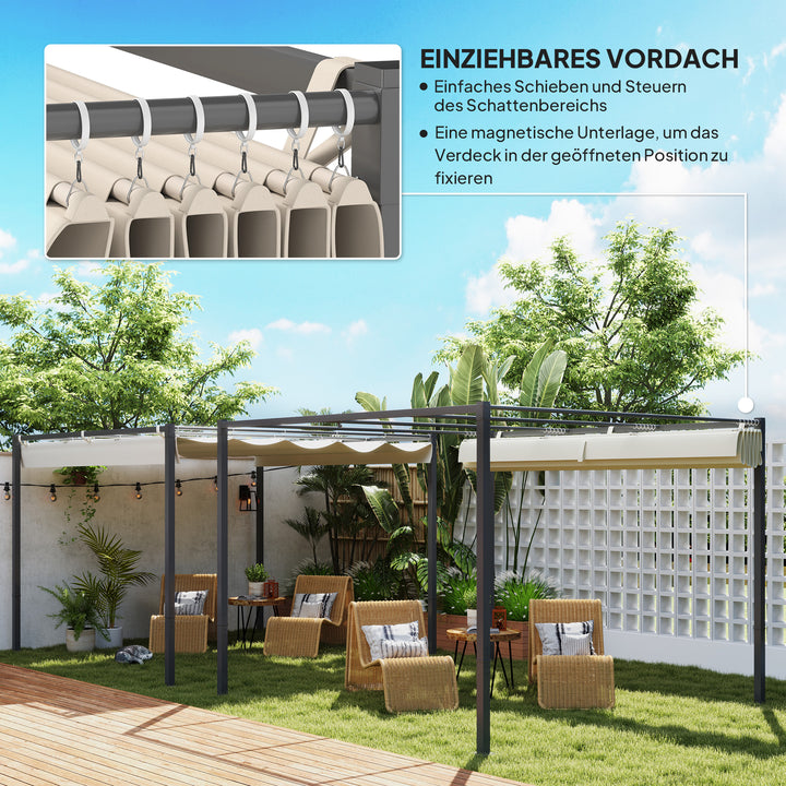 3 x 3 m havepergola med udtrækkeligt tag, pavillon, skyggemarkise, UPF30+, beige