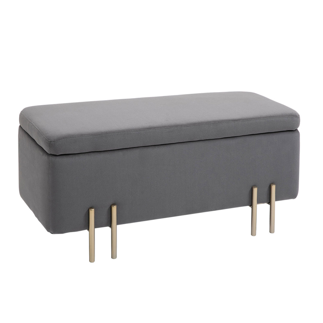 Opbevaringsbænk, polstret bænk med fløjlslook, opbevaringskommode med metalben, kommode til stue, soveværelse, entre, 100 x 40 x 42 cm, mørkegrå