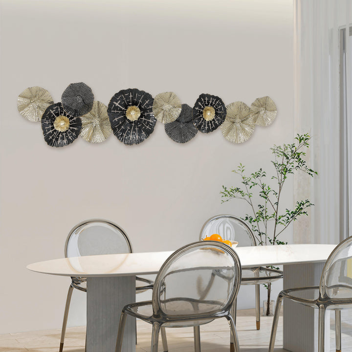 Vægkunst, vægdekoration med metalramme, moderne stil, sort og guld