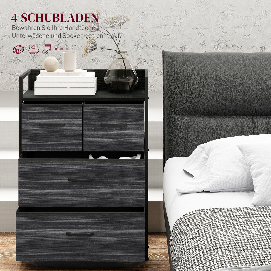 Kommode, skænk, 4 stofskuffer, industrielt design, 60x29x85cm, sort