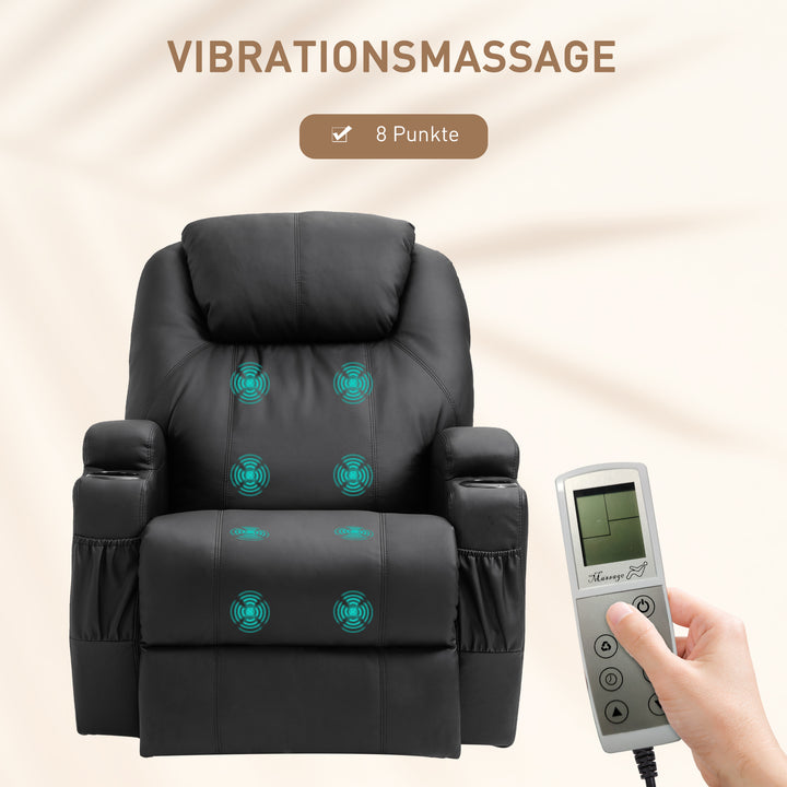 Massagestol elektrisk afslappende stool tv stool massagefunktion lænefunktion tv stool med 2 sidelommer og kopholder kunstlæder sort 82 x 97 x 110 cm