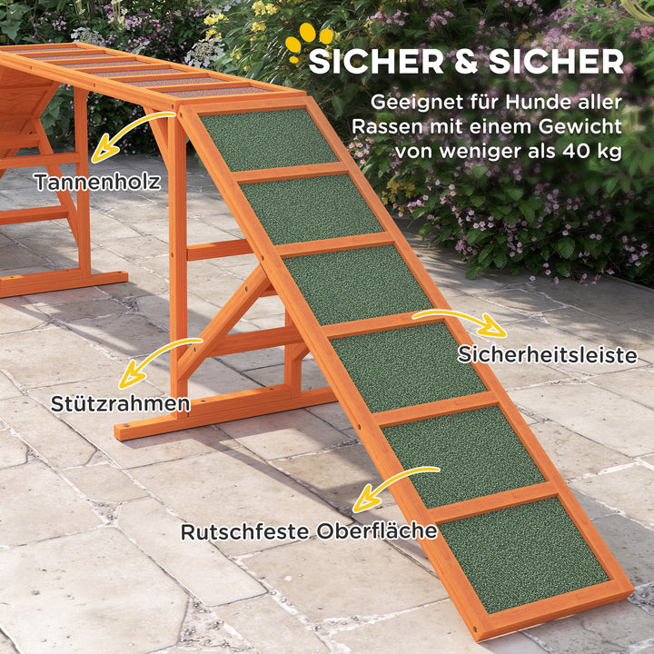 Agility hunderampe, parcours, skridsikker, vejrbestandig, træ, 335 x 55 x 60 cm, orange