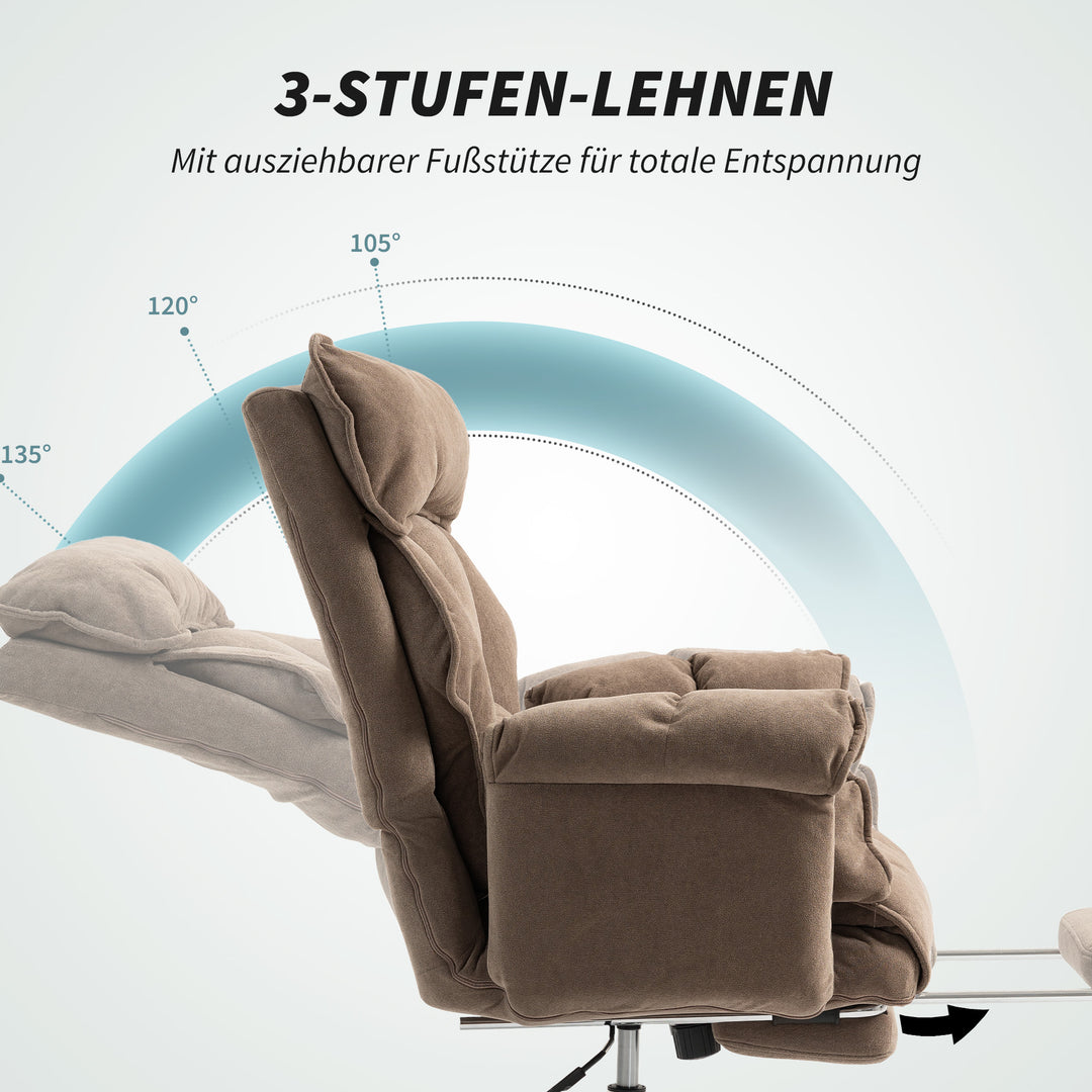 Ergonomisk kontorstol, lænestol til ryglæn, fodstøtte, blødt stof, lysebrun