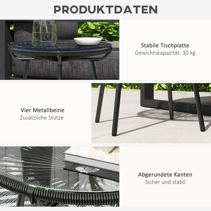 Havebord i bohemestil, udendørs sidebord, PE-rattan, hærdet glas, vejrbestandig, 50 cm x 50 cm x 50 cm, sort