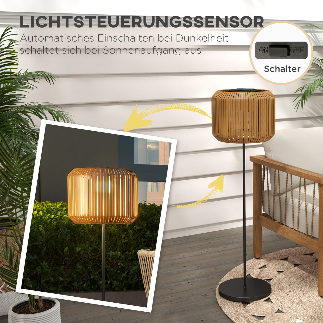Rattan udendørslampe, solcelledrevet havelampe, automatisk tænding, LED, vejrbestandig, metalramme, Ø34 x 130 cm, sort/gul
