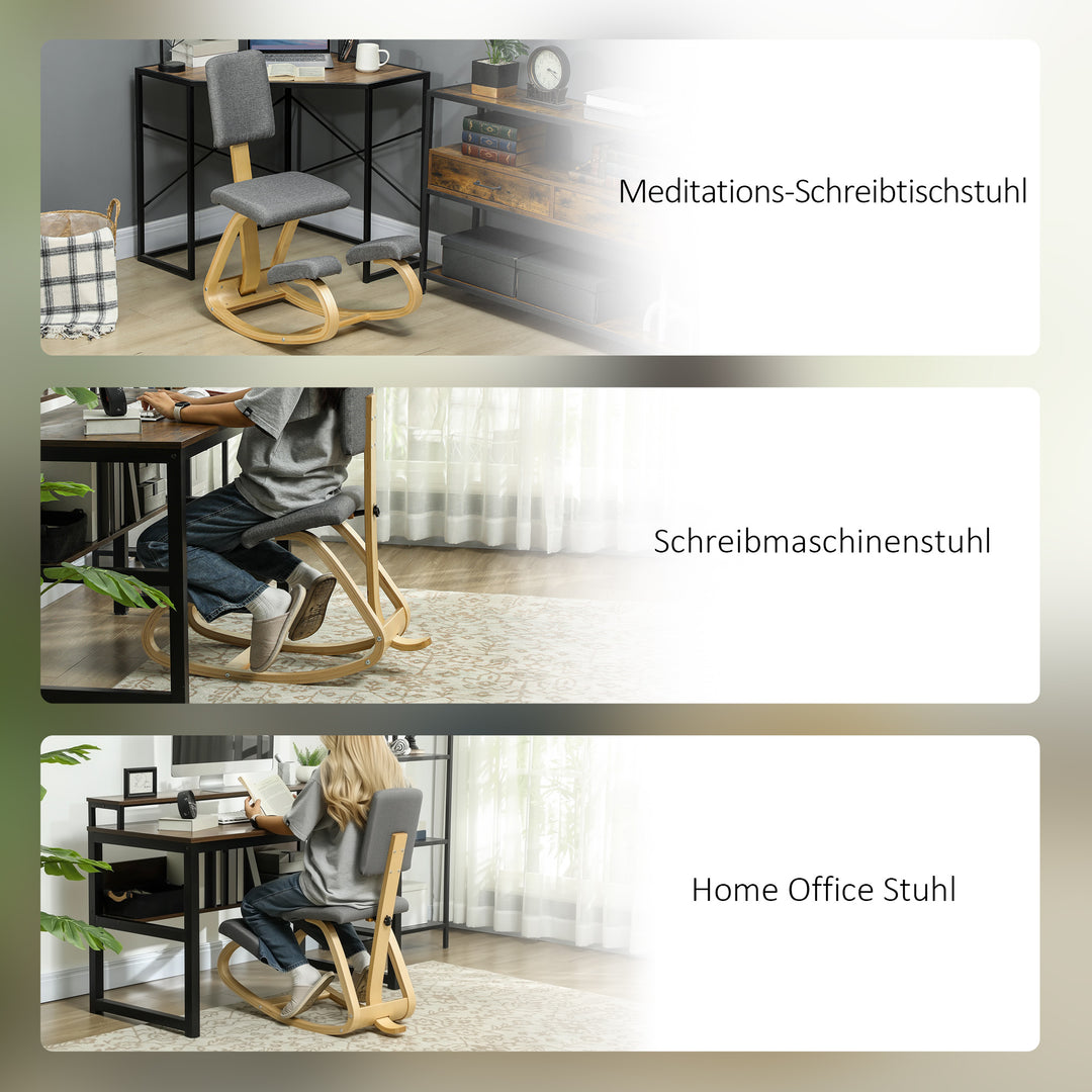 Ergonomisk knæstol, knæskammel, sundhedsstol til hjemmet, kontoret, meditation, grå