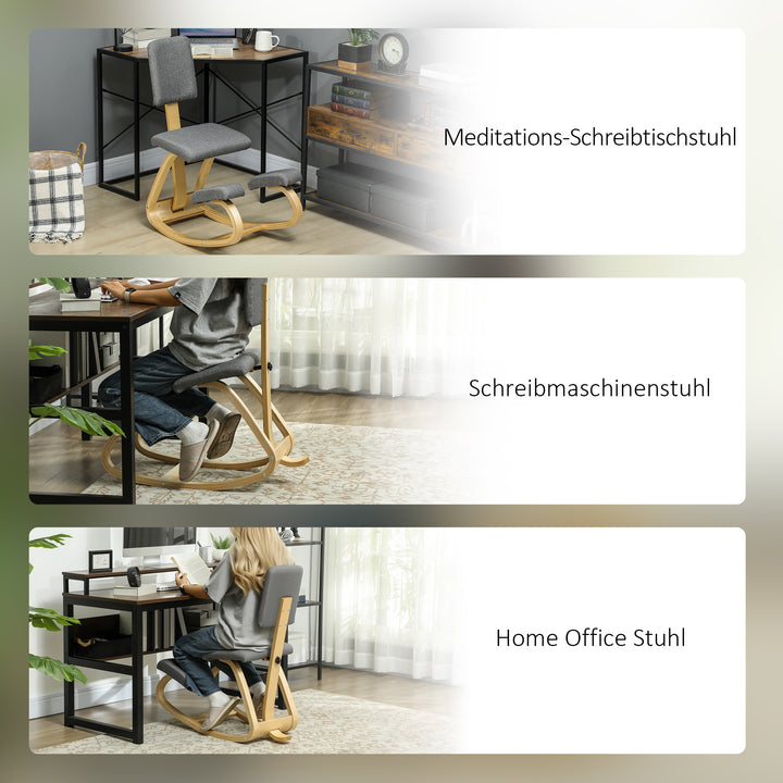 Ergonomisk knæstol, knæskammel, sundhedsstol til hjemmet, kontoret, meditation, grå