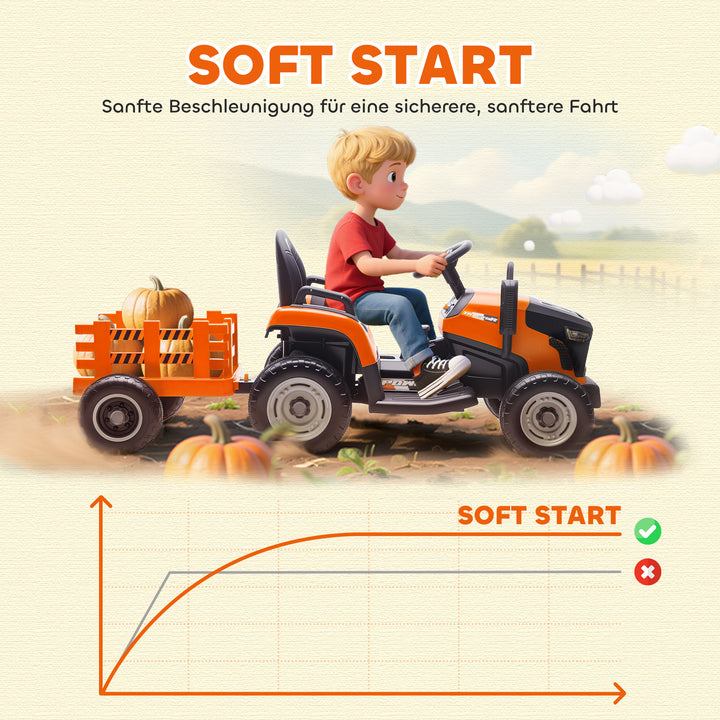 Elektrisk børnetraktor, havetraktor med fjernbetjening, blød start, til børn i alderen 3-8 år, orange
