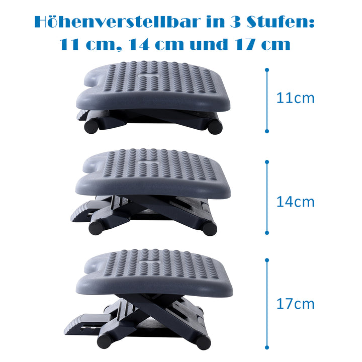 Fodstøtte, højdejusterbar, justerbar hældningsvinkel 46 cm x 35 cm x 11-17 cm, Grå