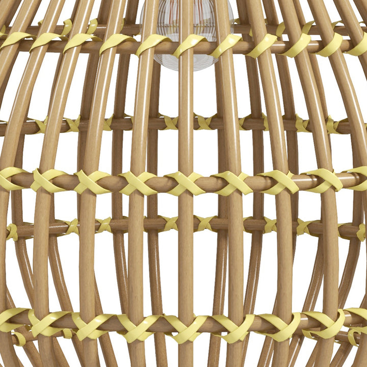 Solcellehavelampe, PE-rattan, boho-design, 31 cm x 31 cm x 32 cm, gul