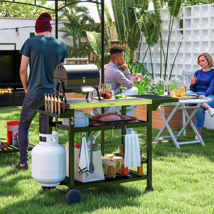 Grillstation/grillvogn, inklusive tilbehør, 125 x 65 x 84 cm, sort + sølv