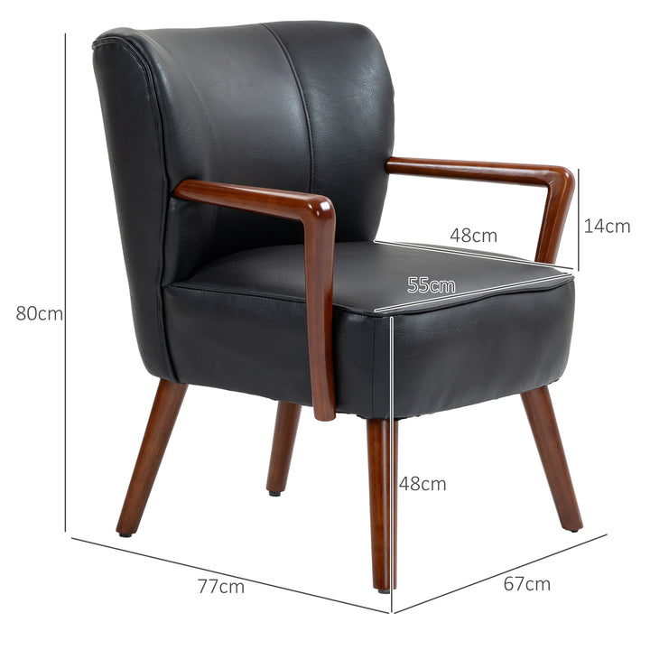 Accentstol, bredt sæde, læderlook, træramme, op til 120 kg, 67 x 77 x 80 cm, sort
